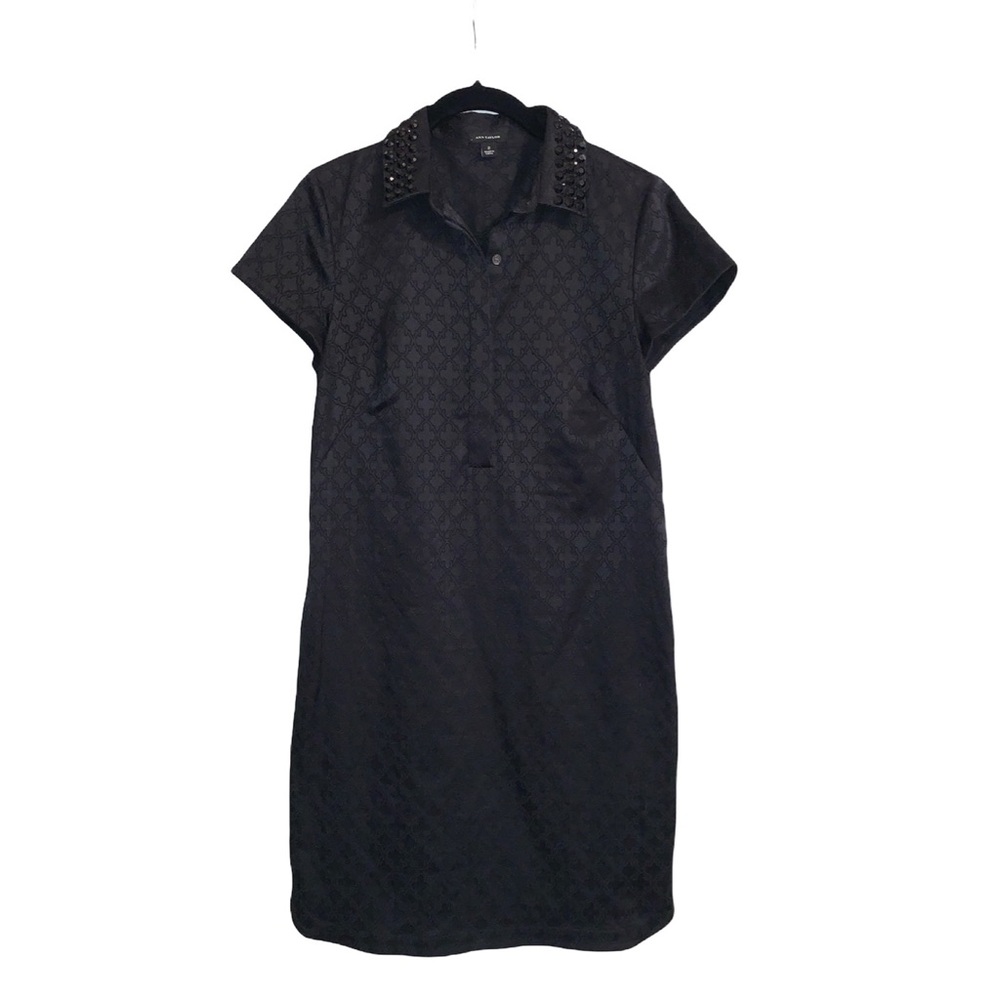 Ann Taylor Black Short Sleeve Beaded Collar Mini Dress Size 2